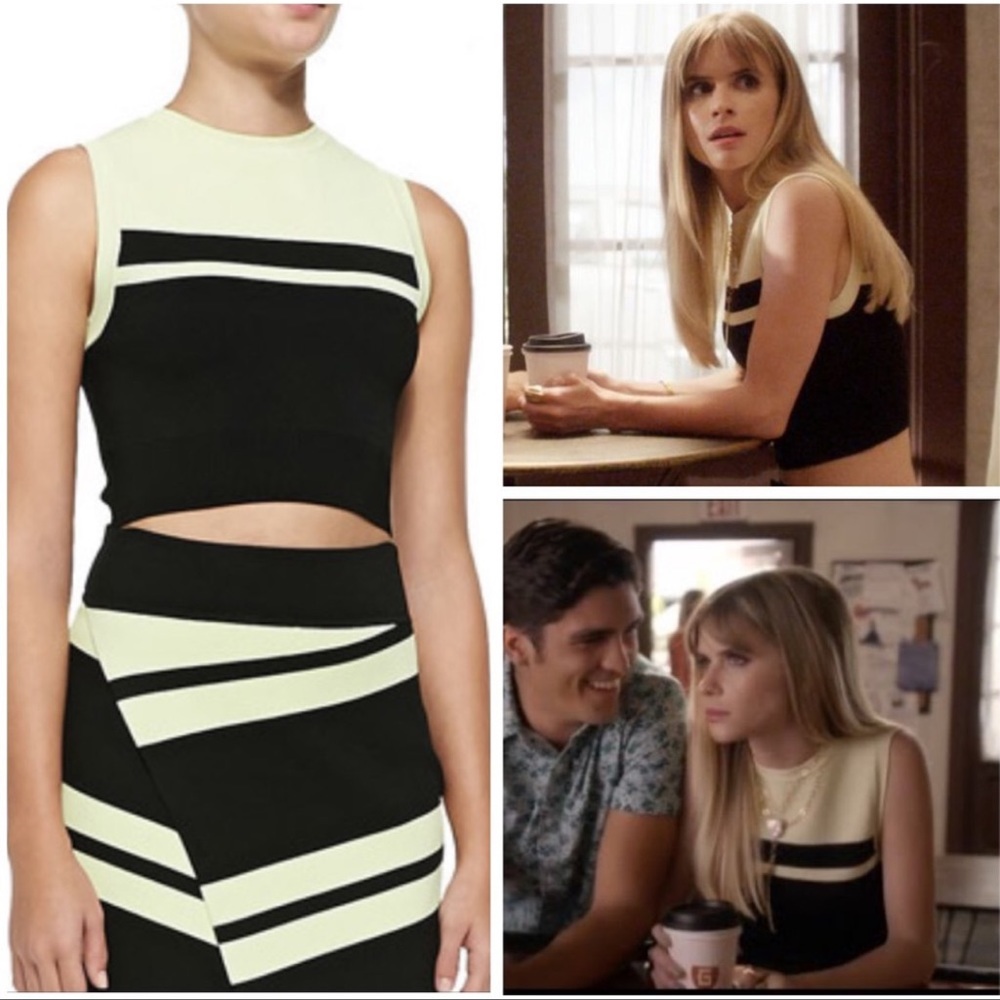 A.L.C Women's ‘Cory’ Shell-Yellow Striped Cropped Knit Top Medium